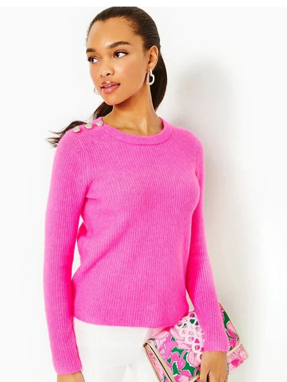 Lilly Pulitzer Morgen Heathered Cerise Pink Ribbed Pullover‎ Size M